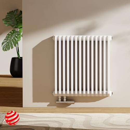 EMKE D-Form Heizkörper Horizontal 600x594 mm, Design Heizkörper Flach Paneelheizkörper Doppellagig Flachheizkörper Seitenanschluss Weiß 969W von EMKE