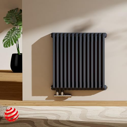 EMKE D-Form Heizkörper Horizontal 600x594 mm, Design Heizkörper Flach Paneelheizkörper Doppellagig Flachheizkörper Seitenanschluss Anthrazit 969W von EMKE