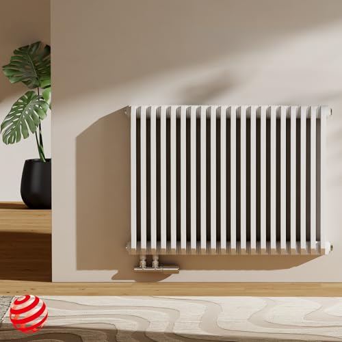 EMKE D-Form Heizkörper Horizontal 600x840 mm, Design Heizkörper Flach Paneelheizkörper Doppellagig Flachheizkörper Seitenanschluss Weiß 1383W von EMKE