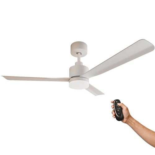 EMKE Deckenventilator mit Beleuchtung und Fernbedienung, 132 cm Leise Motor 35W 6 Geschwindigkeiten Timer LED 18W 3-farbige Lichtregulierung Lampe mit Ventilator Deckenventilatoren Weiß von EMKE