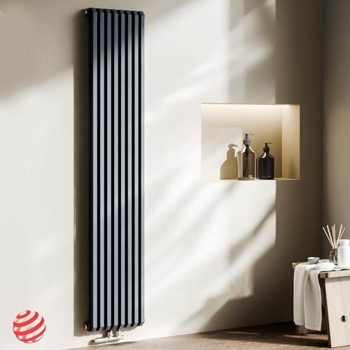 EMKE Design Heizkörper 1800x348 mm, D-Form Flachheizkörper Vertikal Heizkörper Mittelanschluss Paneelheizkörper Doppellagig Anthrazit 1611W von EMKE