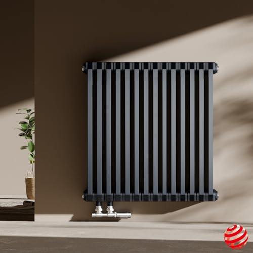 EMKE Design Heizkörper 600x594 mm, D-Form Flachheizkörper Horizontal Heizkörper Seitenanschluss Paneelheizkörper Doppellagig Anthrazit 969W von EMKE