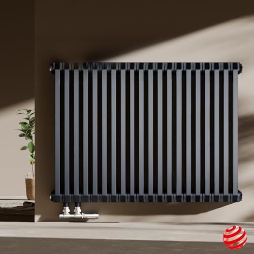 EMKE Design Heizkörper 600x840 mm, D-Form Flachheizkörper Horizontal Heizkörper Seitenanschluss Paneelheizkörper Doppellagig Anthrazit 1383W von EMKE