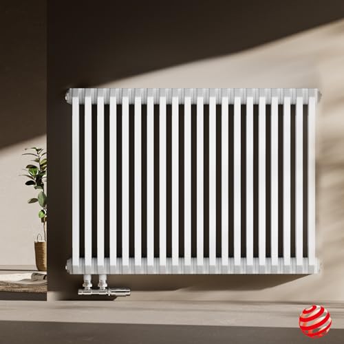 EMKE Design Heizkörper 600x840 mm, D-Form Flachheizkörper Horizontal Heizkörper Seitenanschluss Paneelheizkörper Doppellagig Weiß 1383W von EMKE