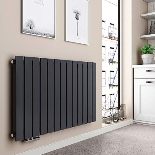 EMKE Heizkörper Horizontal 630x1000mm, Flachheizkörper Einlagig Design Heizkörper Flach Paneelheizkörper Seitenanschluss Heizung Anthrazit 730W von EMKE