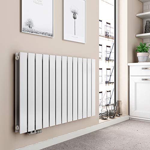EMKE Heizkörper Horizontal 630x1000mm, Flachheizkörper Doppellagig Design Heizkörper Flach Paneelheizkörper Seitenanschluss Heizung Weiß 1343W von EMKE