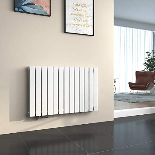 EMKE Heizkörper Horizontal 630x1000mm, Design Flachheizkörper Doppellagig Moderne Heizkörper Flach Paneelheizkörper Seitenanschluss Weiß 1343W von EMKE