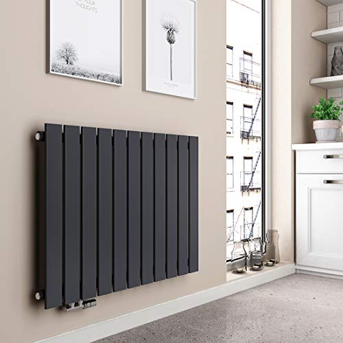 EMKE Heizkörper Horizontal 630x850mm, Flachheizkörper Einlagig Design Heizkörper Flach Paneelheizkörper Seitenanschluss Heizung Anthrazit 618W von EMKE