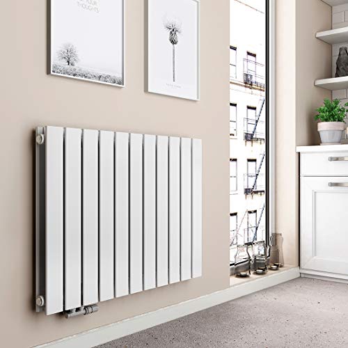 EMKE Heizkörper Horizontal 630x850mm, Flachheizkörper Doppellagig Design Heizkörper Flach Paneelheizkörper Seitenanschluss Heizung Weiß 1136W von EMKE