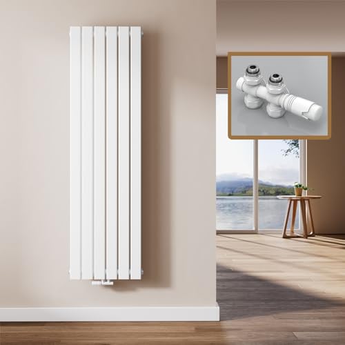 EMKE Design Heizkörper Flach mit Multiblock 160 x 46 cm, Flachheizkörper Einlagig Vertikal Paneelheizkörper Mittelanschluss Wandheizkörper Weiß 850 Watt von EMKE