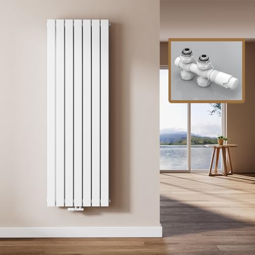 EMKE Design Heizkörper Flach mit Multiblock 160 x 54 cm, Flachheizkörper Doppellagig Vertikal Paneelheizkörper Mittelanschluss Wandheizkörper Weiß 1739 Watt von EMKE