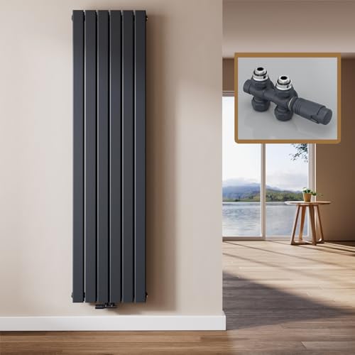 EMKE Design Heizkörper Flach mit Multiblock 180 x 46 cm, Flachheizkörper Doppellagig Vertikal Paneelheizkörper Mittelanschluss Wandheizkörper Anthrazit 1670 Watt von EMKE