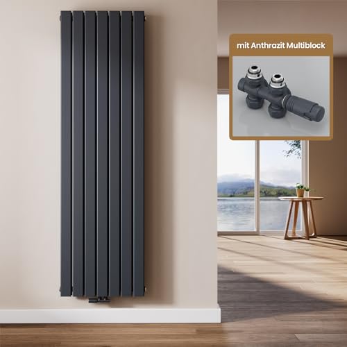 EMKE Design Heizkörper Flach mit Multiblock 180 x 54 cm, Flachheizkörper Doppellagig Vertikal Paneelheizkörper Mittelanschluss Wandheizkörper Anthrazit 1949 Watt EMKE Design Heizkörper Flach mit Multiblock 180 x 54 cm, Flachheizkörper Doppellagig Vertikal Paneelheizkörper Mittelanschluss Wandheizkörper Anthrazit 1949 Watt von EMKE