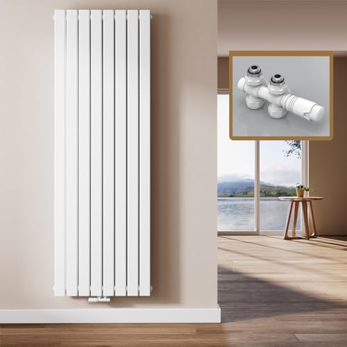 EMKE Design Heizkörper Flach mit Multiblock 180 x 62 cm, Flachheizkörper Doppellagig Vertikal Paneelheizkörper Mittelanschluss Wandheizkörper Weiß 2227 Watt von EMKE