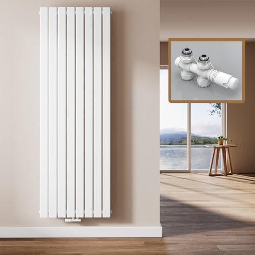 EMKE Design Heizkörper Flach mit Multiblock 180 x 62 cm, Flachheizkörper Einlagig Vertikal Paneelheizkörper Mittelanschluss Wandheizkörper Weiß 1265 Watt von EMKE