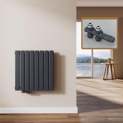 EMKE Design Heizkörper Flach mit Multiblock 63 x 62 cm, Flachheizkörper Doppellagig Horizontal Paneelheizkörper Seitenanschluss Wandheizkörper Anthrazit 826 Watt von EMKE