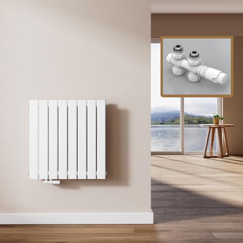 EMKE Design Heizkörper Flach mit Multiblock 63 x 62 cm, Flachheizkörper Doppellagig Horizontal Paneelheizkörper Seitenanschluss Wandheizkörper Weiß 826 Watt von EMKE