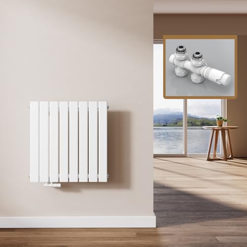 EMKE Design Heizkörper Flach mit Multiblock 63 x 62 cm, Flachheizkörper Einlagig Horizontal Paneelheizkörper Seitenanschluss Wandheizkörper Weiß 450 Watt von EMKE