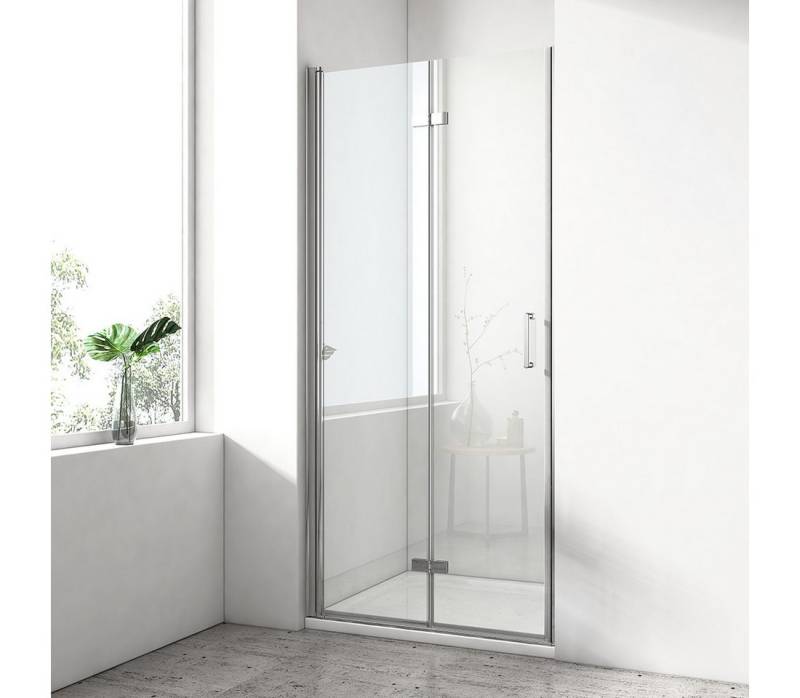 EMKE Dusch-Falttür 195 cm Rahmenlose Falttür für Nischen duschabtrennung und Schranktür, (set) schwenkbar 180° Sicherheitsglas, (Set) mit Hebe-Senk Mechanismus von EMKE