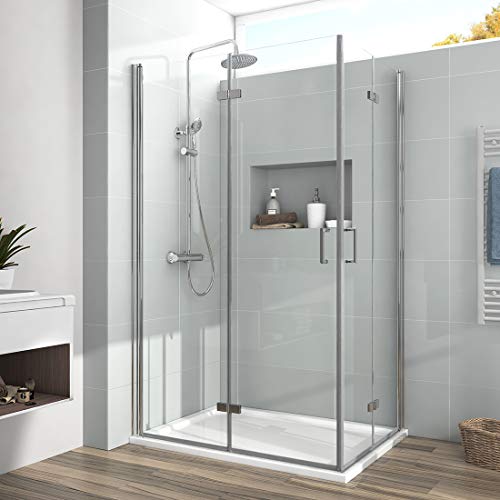EMKE Duschkabine 100x100cm Eckeinstieg Klappbar Duschabtrennung Doppelt Falttür Duschtür Duschwand Eckdusche Mit Beidseitiger NANO-Beschichtung Höhe:195cm von EMKE