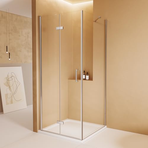 EMKE Duschkabine 75 x 90 x 195cm Eckeinstieg Falttür Dusche 180º Klappbar Duschwand Duschabtrennung mit 6mm ESG Sicherheitsglas mit Nano Beschichtung von EMKE