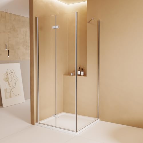 EMKE Duschkabine 90 x 75 x 185cm Eckeinstieg Falttür Dusche 180º Klappbar Duschwand Duschabtrennung mit 6mm ESG Sicherheitsglas mit Nano Beschichtung von EMKE