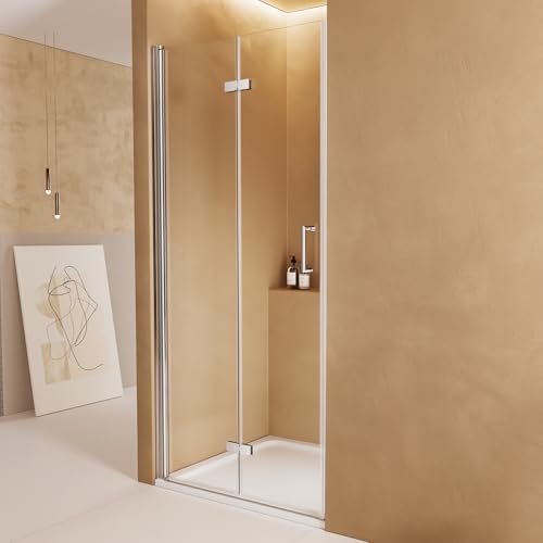EMKE Duschkabine Duschtür 75cm Duschabtrennung 6mm ESG klares Sicherheitsglas Rahmenlos Falttür Dusche Duschwand mit Beidseitiger NANO Beschichtung Höhe: 195cm von EMKE