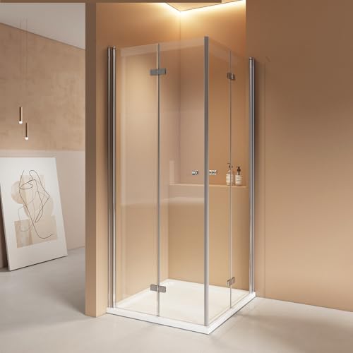 EMKE Duschkabine Eckeinstieg 90 x 90 x 185cm Falttür Dusche 180º Klappbar Duschwand Duschabtrennung 6mm ESG Sicherheitsglas von EMKE