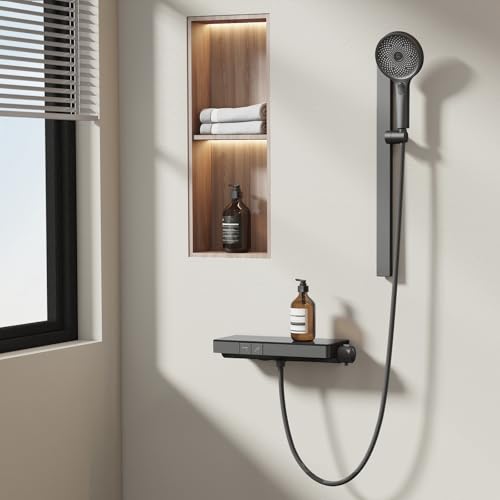 EMKE Duschset mit Thermostat, Duschstange mit Brause mit 40cm Thermostatische Platte, Duschset mit Armatur, Brauseset 3 Strahlarten Handbrause, Design Duschstange, KTW Zertifizierung, Anthrazit Matt EMKE Duschset mit Thermostat, Duschstange mit Brause mit 40cm Thermostatische Platte, Duschset mit Armatur, Brauseset 3 Strahlarten Handbrause, Design Duschstange, KTW Zertifizierung, Anthrazit Matt von EMKE