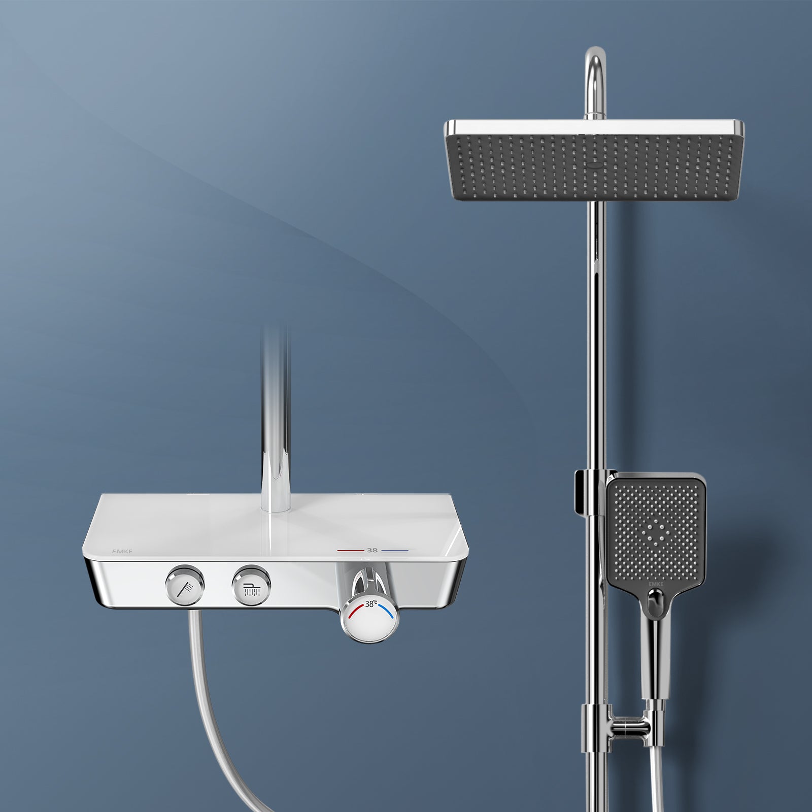 Duschsystem mit Thermostat, Glasablage & umschaltbarer Hand- und Kopfbrause von EMKE