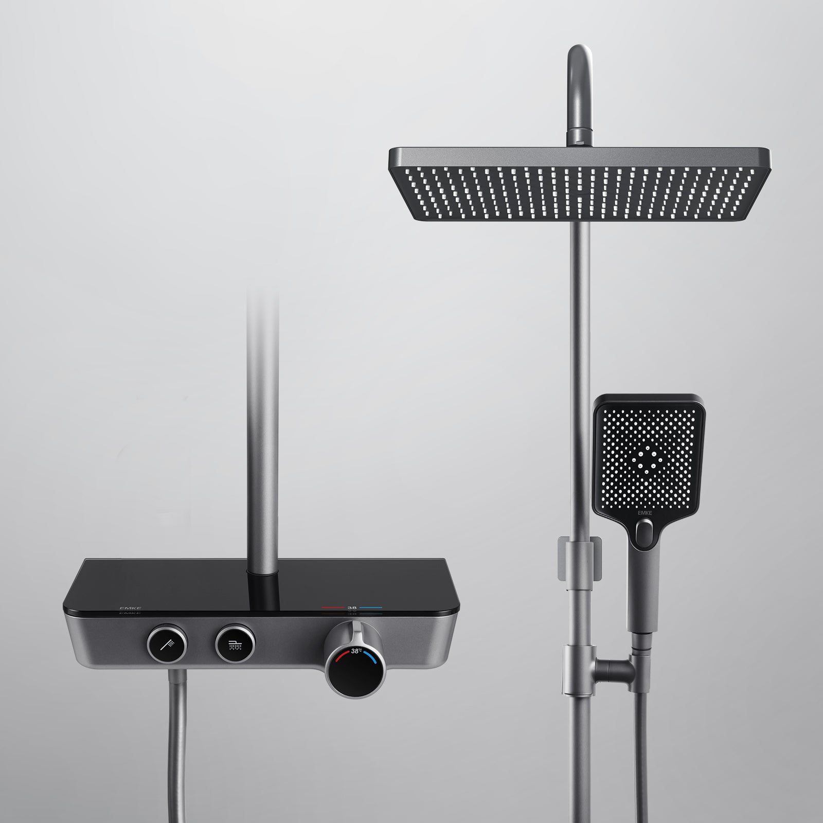 Duschsystem mit Thermostat, Glasablage & umschaltbarer Hand- und Kopfbrause von EMKE
