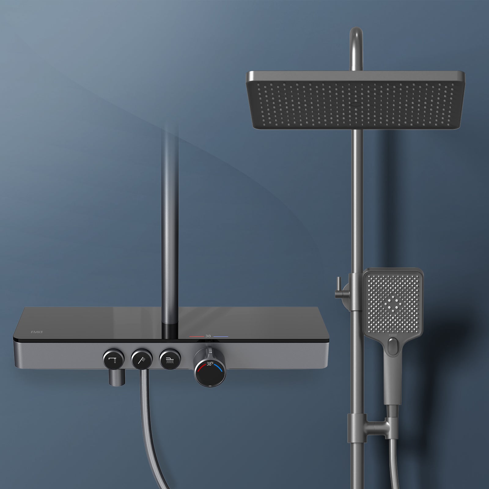 Duschsystem mit Thermostat, Kopf- & Handbrause sowie Glasablage von EMKE
