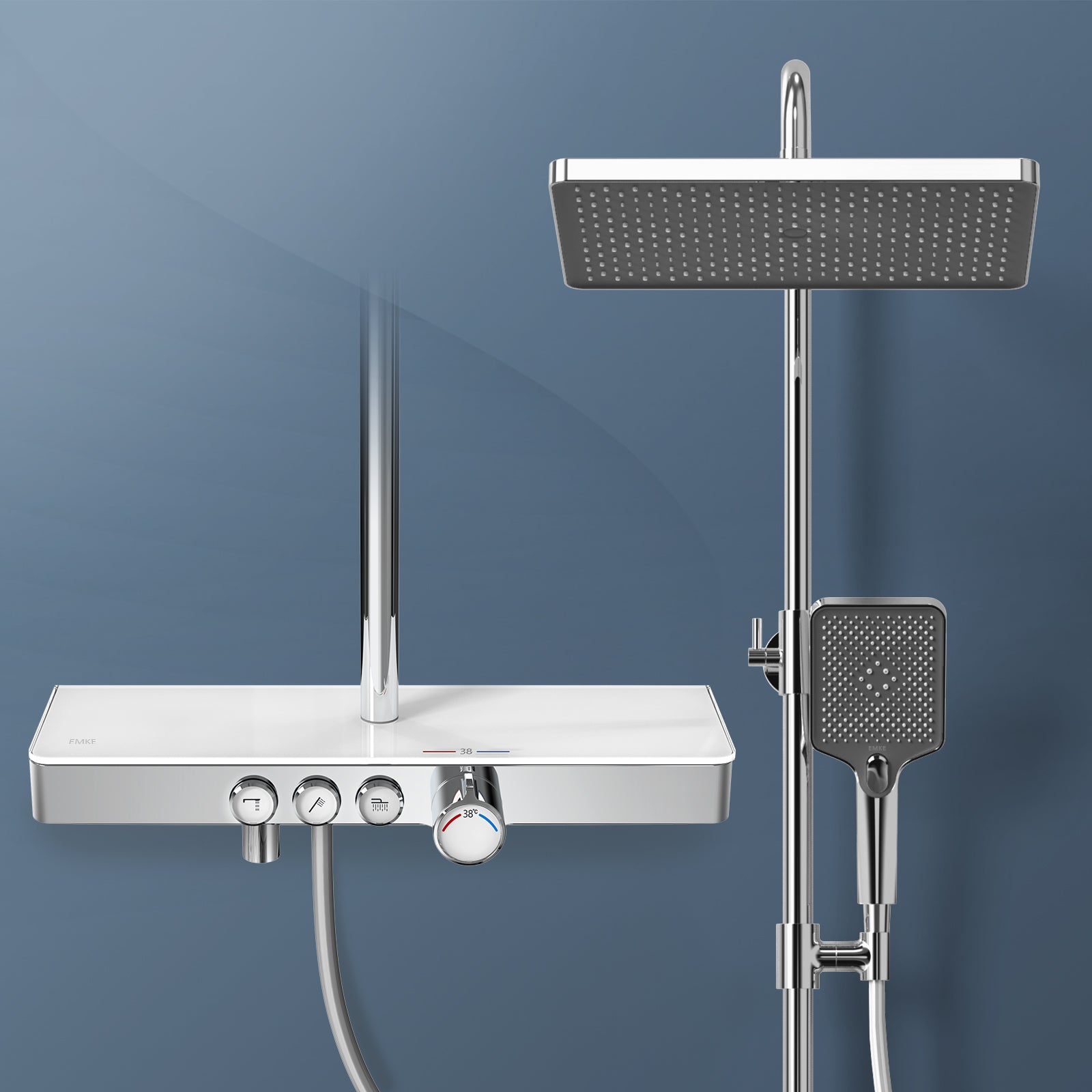 Duschsystem mit Thermostat, Kopf- & Handbrause sowie Glasablage von EMKE