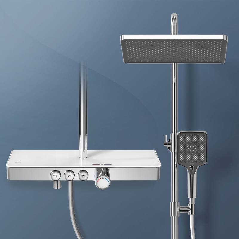 Duschsystem mit Thermostat, Kopf- & Handbrause sowie Glasablage von EMKE