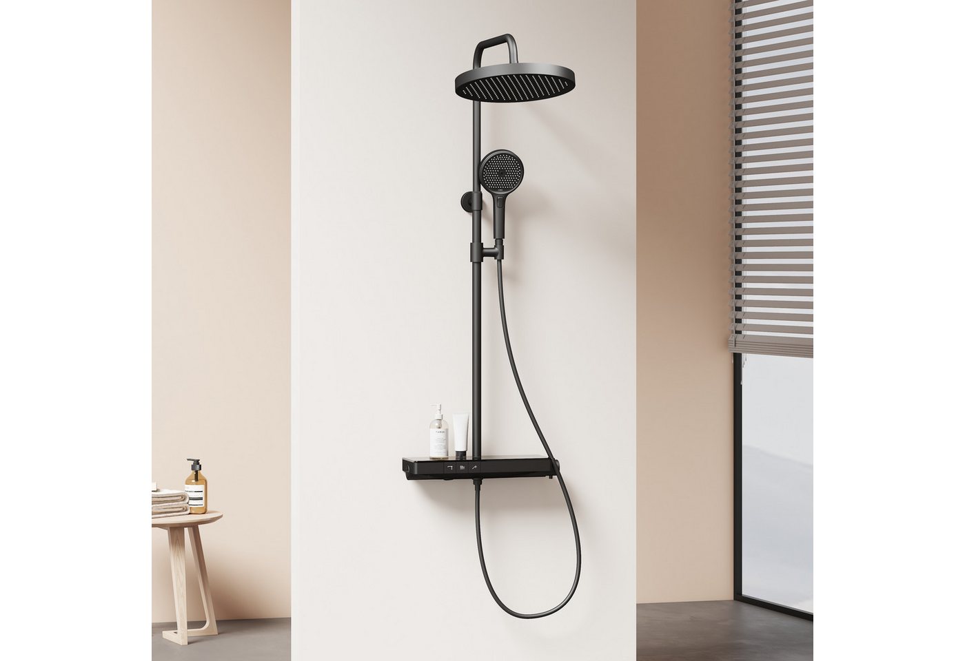 EMKE Duschsystem 38℃ Thermostat Duschset mit 40cm Thermostatische Platt mit Kopfbrause von EMKE