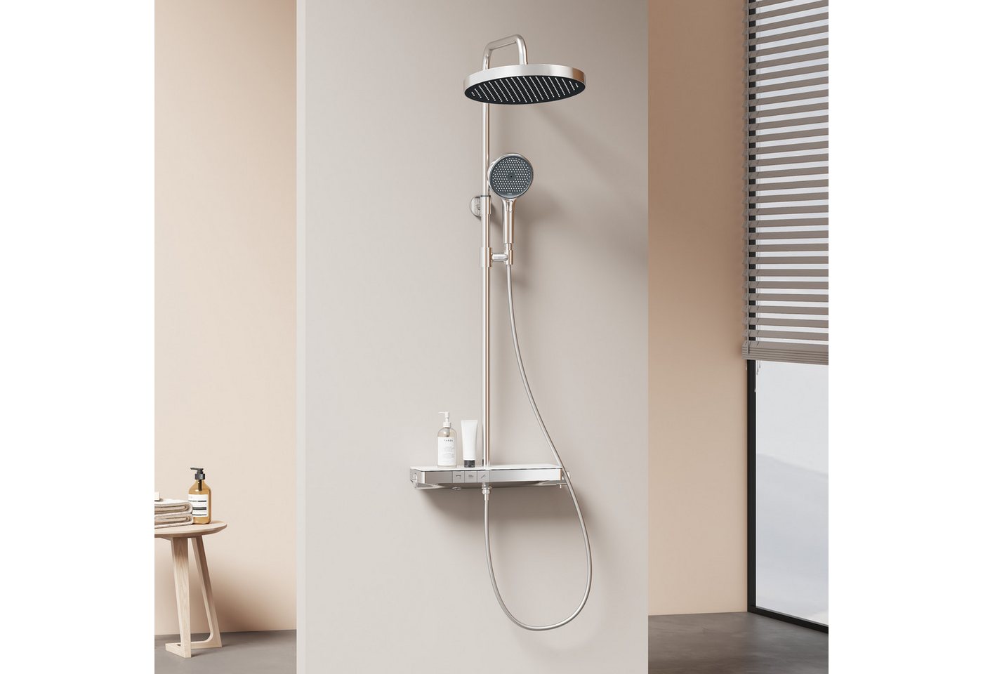 EMKE Duschsystem 38℃ Thermostat Duschset mit 40cm Thermostatische Platt mit Kopfbrause von EMKE