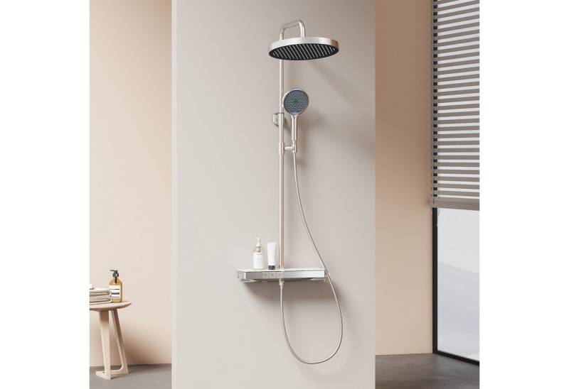 EMKE Duschsystem 38℃ Thermostat Duschset mit 40cm Thermostatische Platt mit Kopfbrause von EMKE