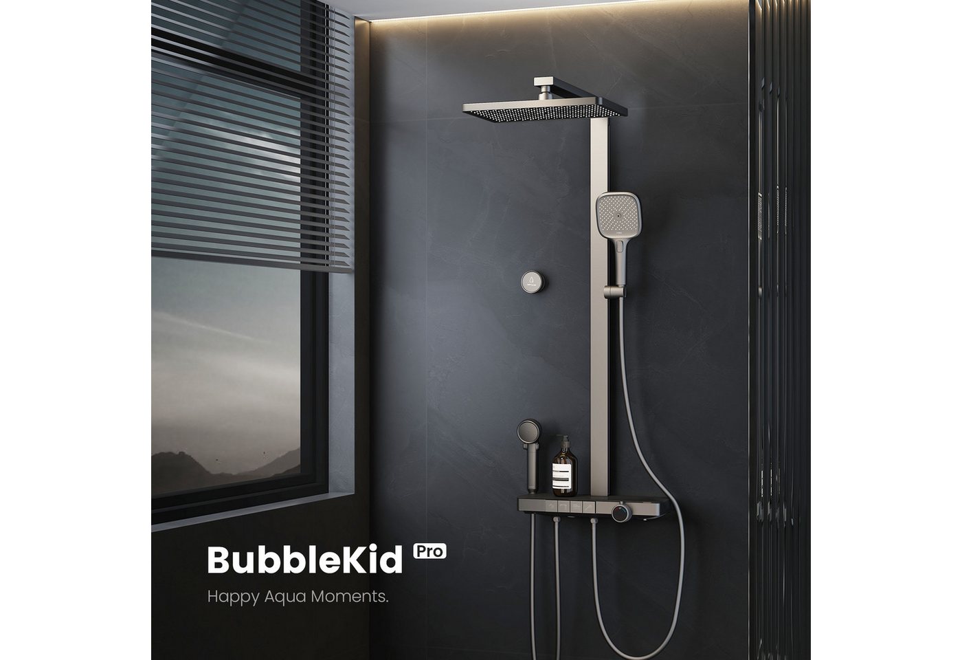 EMKE Duschsystem Brausegarnitur mit Thermostat Bluetooth-Steuerung Entwässerung, Höhe 113 cm, 4 Strahlart(en), Regendusche,Kinderdusche,Bluetooth,Anthrazit Matt von EMKE