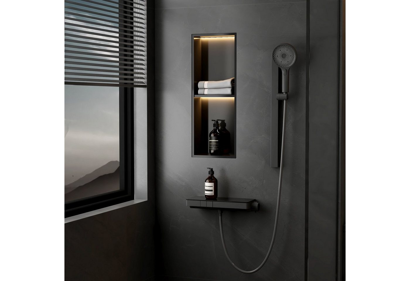 EMKE Duschsystem Duscharmatur mit Thermostat Set Runder Duschkopf mit Brausestange 60cm, 2 Strahlart(en) von EMKE