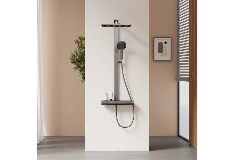EMKE Duschsystem DuschsäuleSet mit 40cm Thermostat Ablage Regendusche und Kopfbrause, Höhe 110 cm, 4 Strahlart(en), mit Brausegarnitur und Kopfbrause, 36cmx24cm Kopfbraus von EMKE