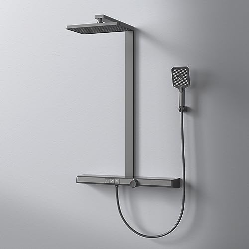 EMKE Duschsystem Duschset mit Theramostat Regendusche und Handbrause 3 Strahlarten, 71cm Thermostatische Platte, 36cm Regendusche, Freie Winkel- und Höhenverstellung, KTW Zertifizieren, Mattschwarz EMKE Duschsystem Duschset mit Theramostat Regendusche und Handbrause 3 Strahlarten, 71cm Thermostatische Platte, 36cm Regendusche, Freie Winkel- und Höhenverstellung, KTW Zertifizieren, Mattschwarz von EMKE