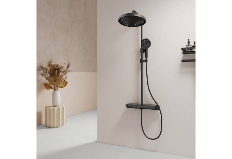 EMKE Duschsystem Duschset mit Thermostat 38℃,32cm Runde Regenduschset,mit Kopfbrause, Höhe 83 cm, 3 Strahlart(en), set, Brauseschlauch mit Verdrehschutz, verstellbare Höhe Duschstange,3F-Funktion,ABS-Gehäuse,1.5 m Schlauch von EMKE