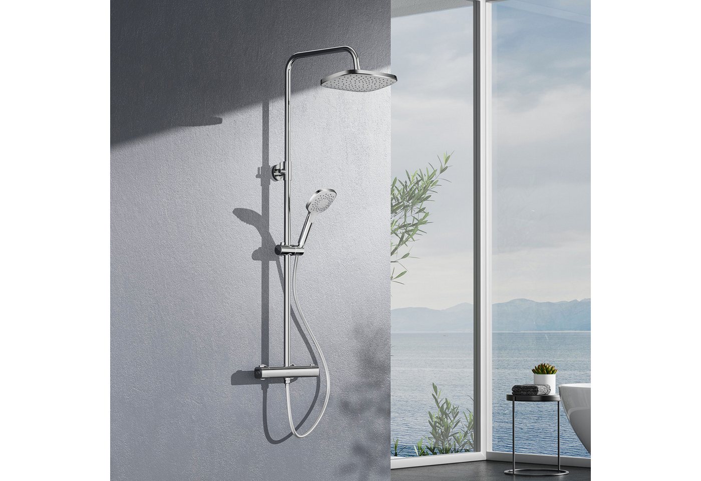 EMKE Duschsystem Duschset mit Thermostat,inkl Verstellbar Duschsäule mit Handbrause, 3 Strahlart(en), 38'C Thermostatisches Duschset quadratisch Chrom EMKE Duschsystem Duschset mit Thermostat,inkl Verstellbar Duschsäule mit Handbrause, 3 Strahlart(en), 38'C Thermostatisches Duschset quadratisch Chrom von EMKE