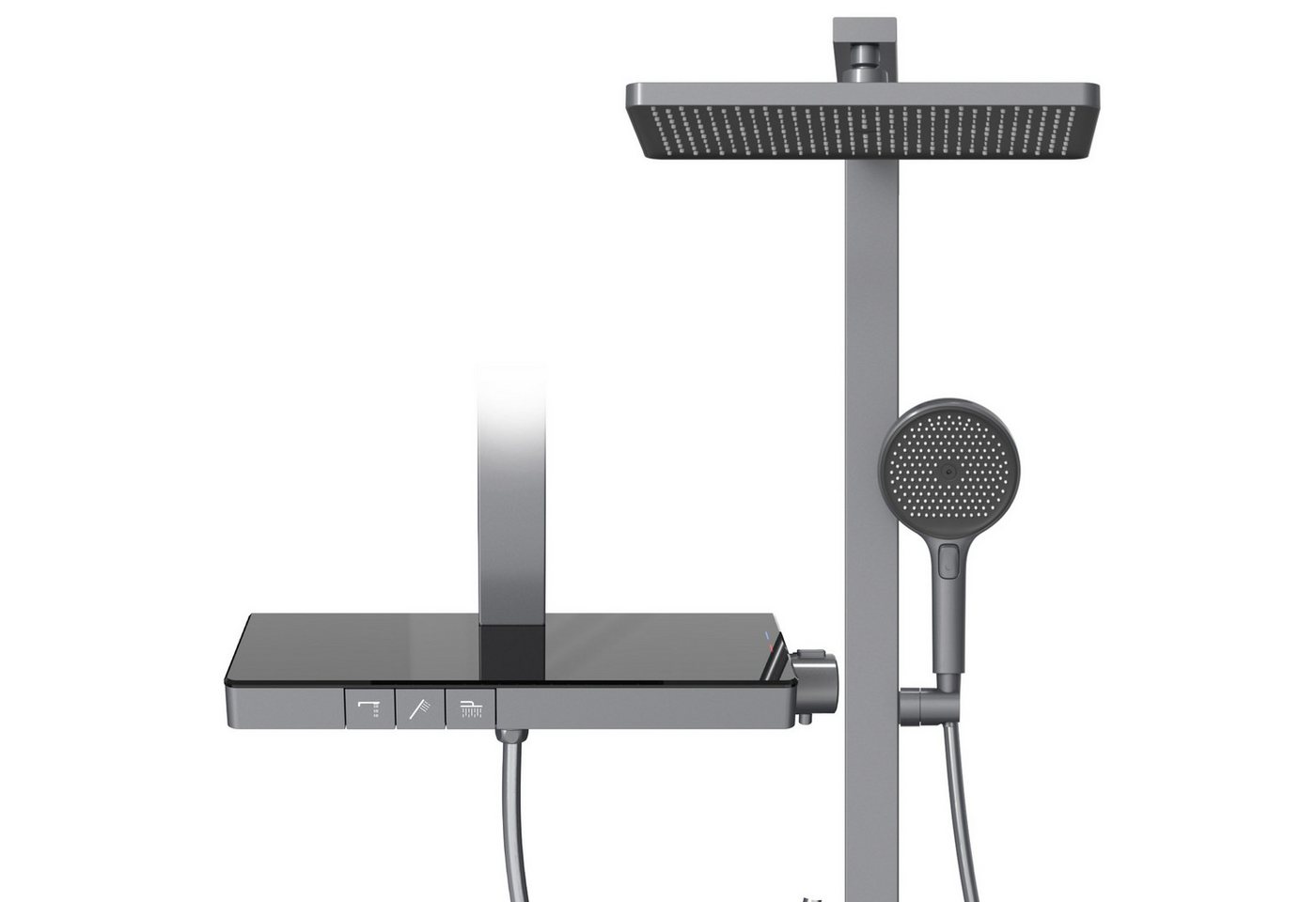 EMKE Duschsystem Duschset Thermostat-Set Regendusche Duschsystem 36×24cm mit Glasablage, 4 Strahlart(en), Set, Klaviertaste, Duschset Höhe 72 cm, verstellbare Brausestange,Matt-Anthrazit von EMKE