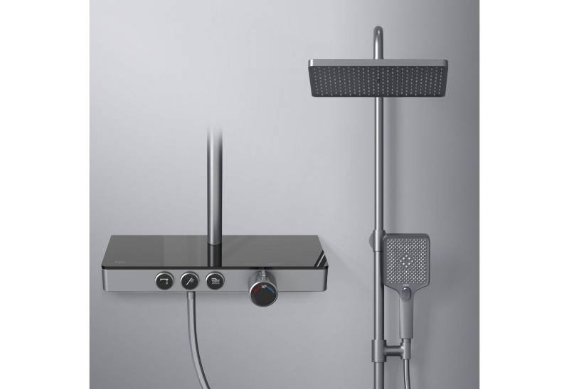 EMKE Duschsystem eckig Regenduschset mit Kopfbrause,mit Thermostat 38℃, Höhe 112 cm von EMKE