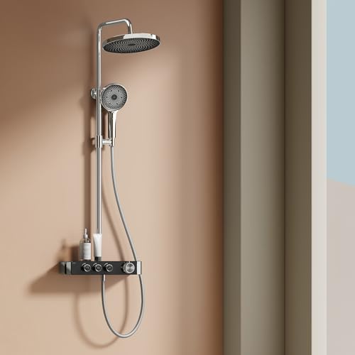 EMKE Duschsystem mit Thermostat, Regendusche Duschsystem Chrom, mit großer 36x24 cm Regendusche, 3 Strahlarten Handbrause, höhenverstellbarer Brausestange und Schlauch, Duscharmatur Komplettset EMKE Duschsystem mit Thermostat, Regendusche Duschsystem Chrom, mit großer 36x24 cm Regendusche, 3 Strahlarten Handbrause, höhenverstellbarer Brausestange und Schlauch, Duscharmatur Komplettset von EMKE