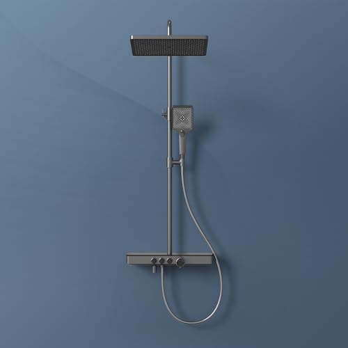 EMKE Duschsystem mit Thermostat, Regendusche Duschsystem mit 36x24cm Regenduschkopf, Brauseset mit Glasablage, Duschset mit Handbrause 3 Strahlarten, KTW-Zertifiziert, Anthrazit Matt EMKE Duschsystem mit Thermostat, Regendusche Duschsystem mit 36x24cm Regenduschkopf, Brauseset mit Glasablage, Duschset mit Handbrause 3 Strahlarten, KTW-Zertifiziert, Anthrazit Matt von EMKE