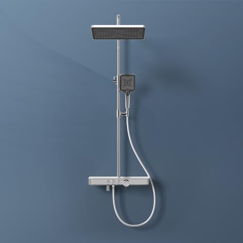 EMKE Duschsystem mit Thermostat, Regendusche Duschsystem mit 36x24cm Regenduschkopf, Brauseset mit Glasablage, Duschset mit Handbrause 3 Strahlarten, KTW-Zertifiziert, Chrom EMKE Duschsystem mit Thermostat, Regendusche Duschsystem mit 36x24cm Regenduschkopf, Brauseset mit Glasablage, Duschset mit Handbrause 3 Strahlarten, KTW-Zertifiziert, Chrom von EMKE