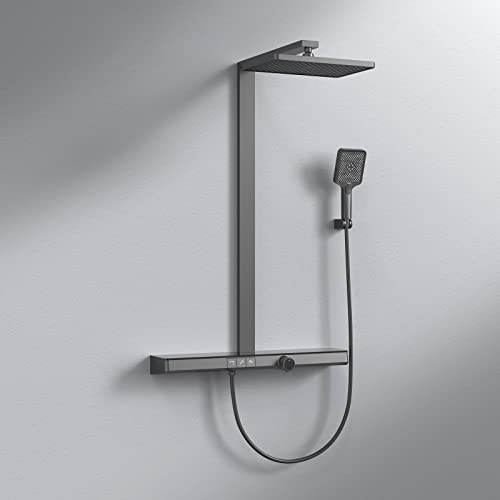 EMKE Duschsystem mit Thermostat 38℃ Sicherheitsschlösser, Regendusche mit Theramostat, Duschgarnitur Handbrause 3 Strahlarten, KTW-Zertifiziert, Duschset, Mattschwarz von EMKE