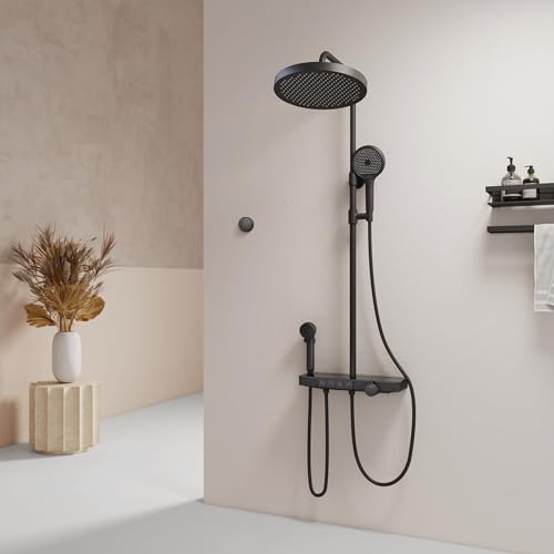 EMKE Duschsystem mit Thermostat 40 cm LED-Anzeige Glasablage, Regendusche Duschsystem mit Elternteil und Kind Handbrause, Einfach Install Duschsystem, KTW Zertifizierung Duschset, Schwarz EMKE Duschsystem mit Thermostat 40 cm LED-Anzeige Glasablage, Regendusche Duschsystem mit Elternteil und Kind Handbrause, Einfach Install Duschsystem, KTW Zertifizierung Duschset, Schwarz von EMKE